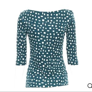 PRADA green geometric print 100% silk 3/4 sleeve boat neck top IT40.